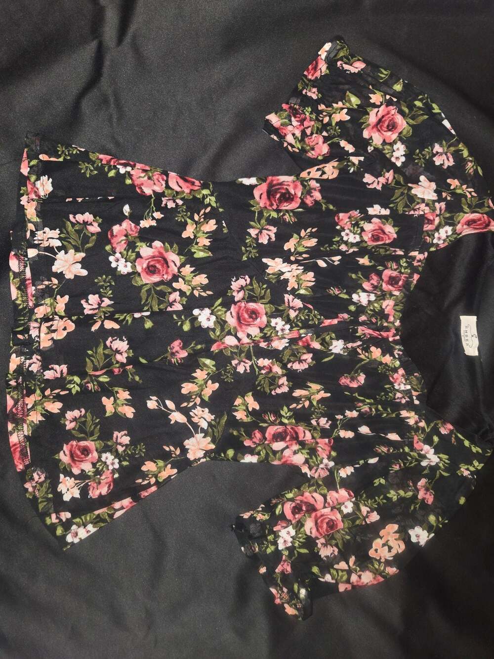 Ember Women's Black Floral Milkmaid Style Blouse with Tie Detail